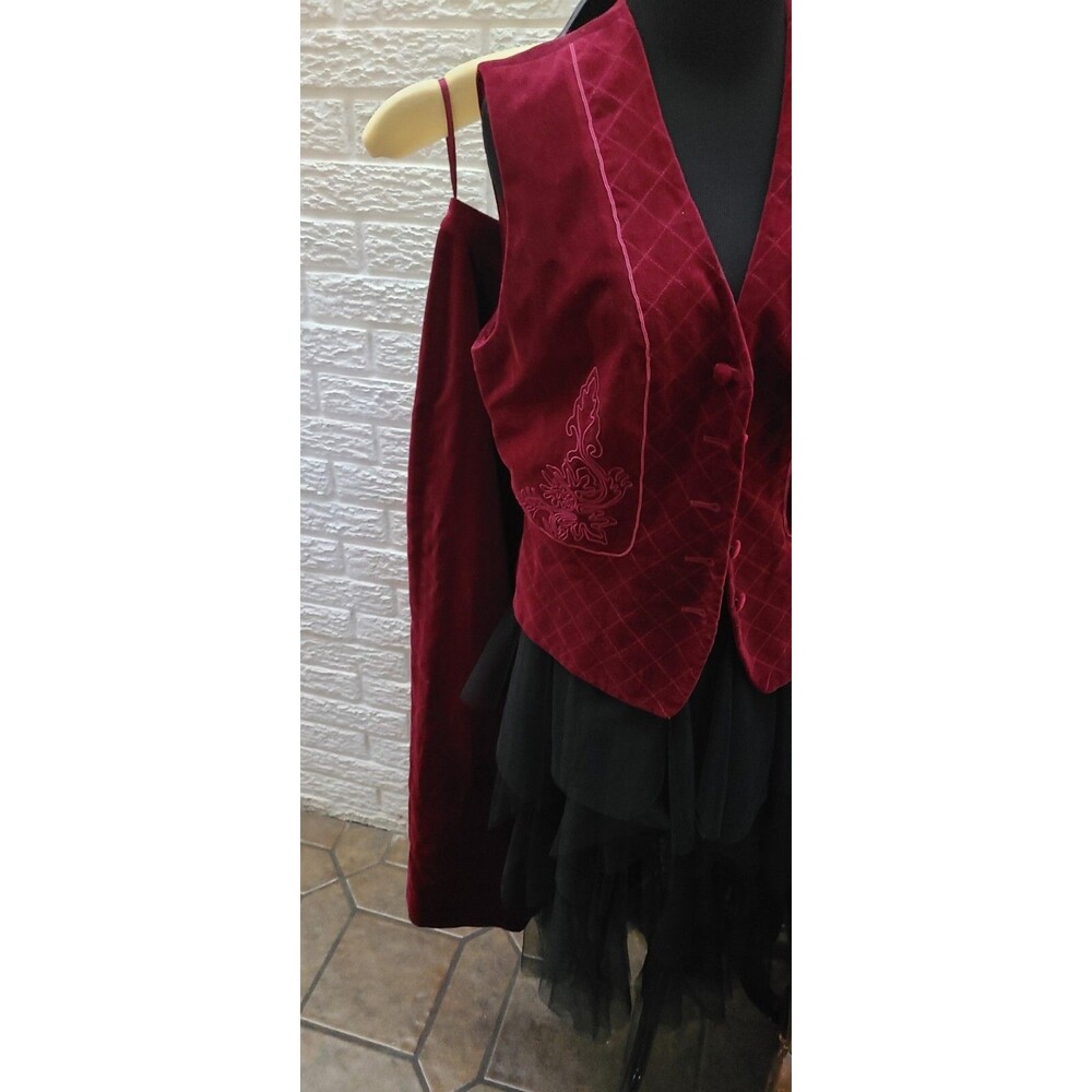 SUSAN BRISTOL RASPBERRY VELVET Vest 10 SUIT Skirt 12 Embroidered